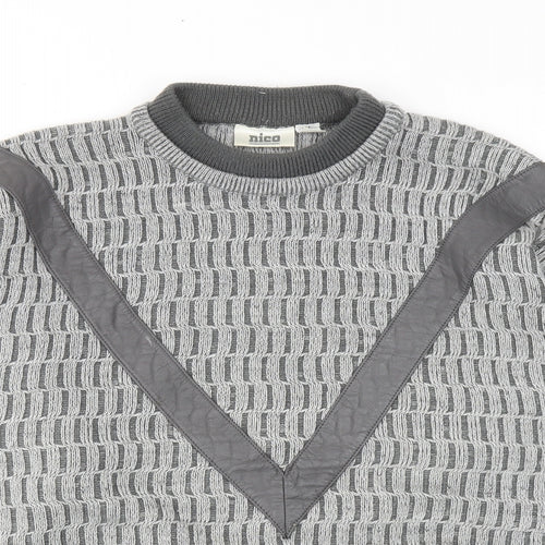 NICO Mens Grey High Neck Acrylic Pullover Jumper Size M Long Sleeve