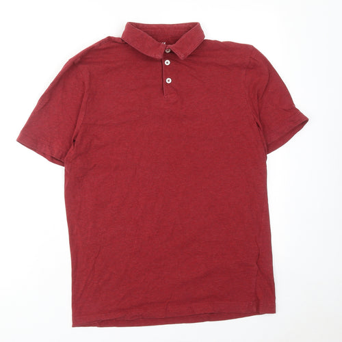 H&M Mens Red Cotton Polo Size M Collared Button