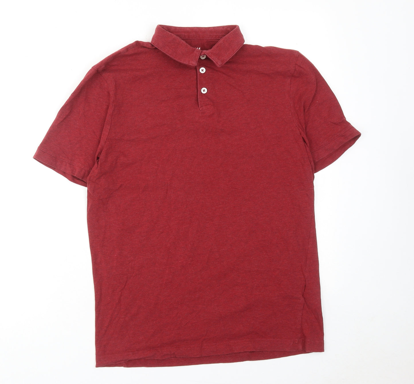 H&M Mens Red Cotton Polo Size M Collared Button