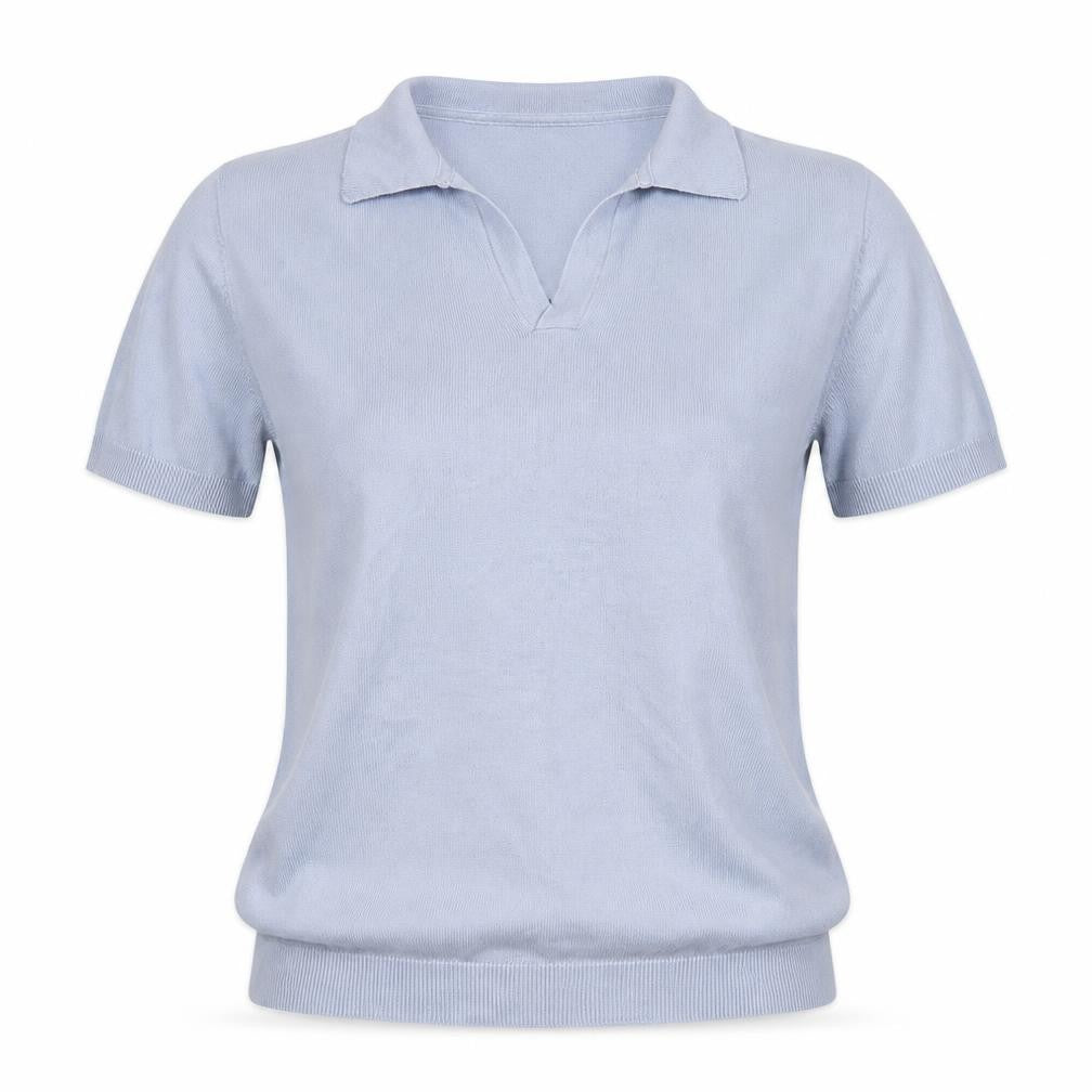 Front view of H&M women’s blue collared cotton jumper, size M