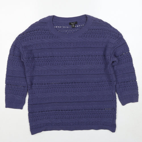 M&Co Womens Blue Round Neck Cotton Pullover Jumper Size 10