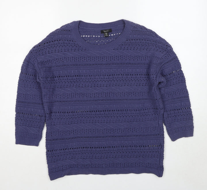 M&Co Womens Blue Round Neck Cotton Pullover Jumper Size 10