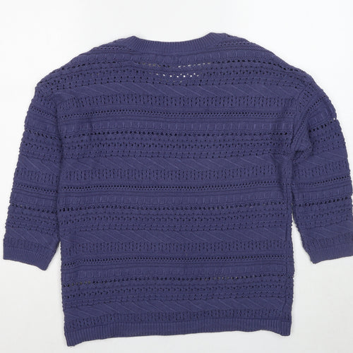 M&Co Womens Blue Round Neck Cotton Pullover Jumper Size 10