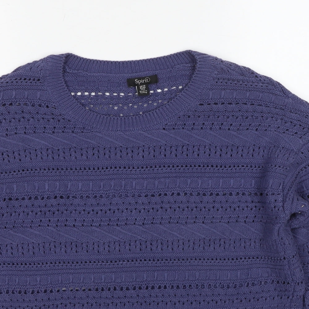 M&Co Womens Blue Round Neck Cotton Pullover Jumper Size 10