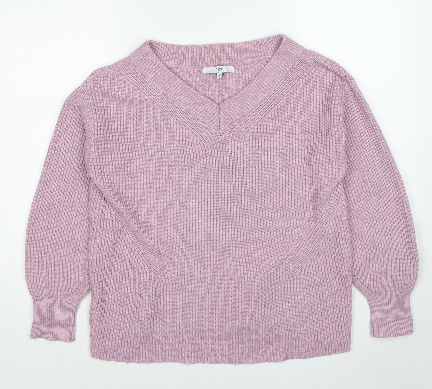 NEXT Womens Pink V-Neck Viscose Pullover Jumper Size M