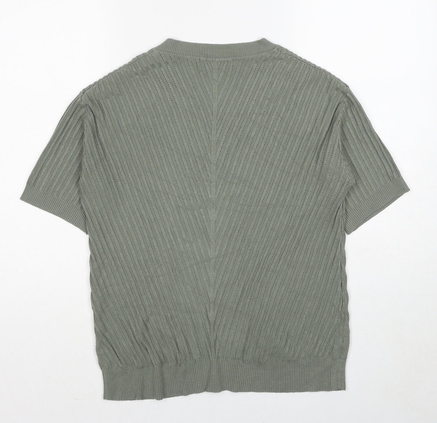 Marks and Spencer Womens Green Viscose Basic T-Shirt Size S V-Neck