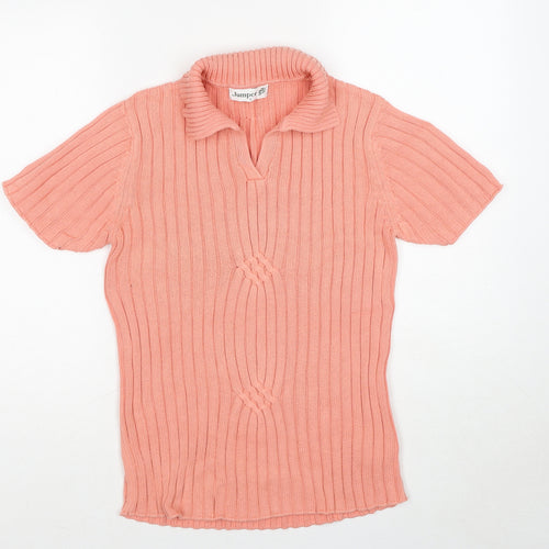 Jumper Womens Pink Collared Cotton Pullover Jumper Size S - Ribbed
