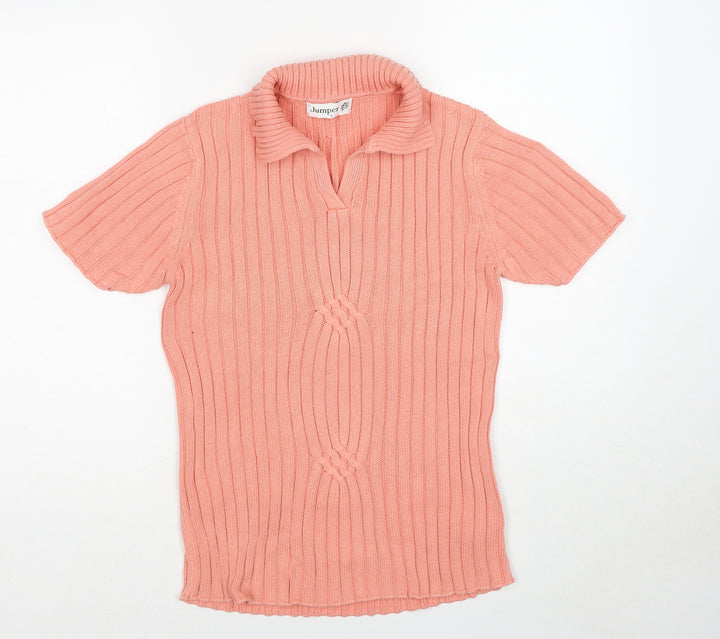 Jumper Womens Pink Collared Cotton Pullover Jumper Size S - Ribbed
