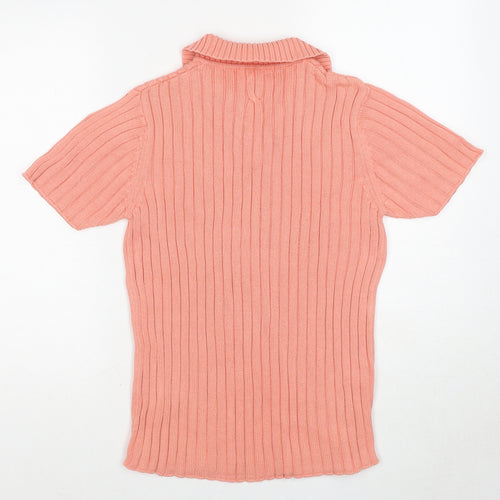 Jumper Womens Pink Collared Cotton Pullover Jumper Size S - Ribbed