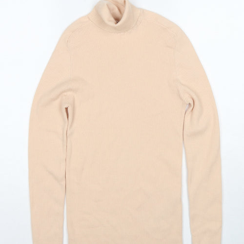 Zara Womens Beige Roll Neck Wool Pullover Jumper Size M - Ribbed