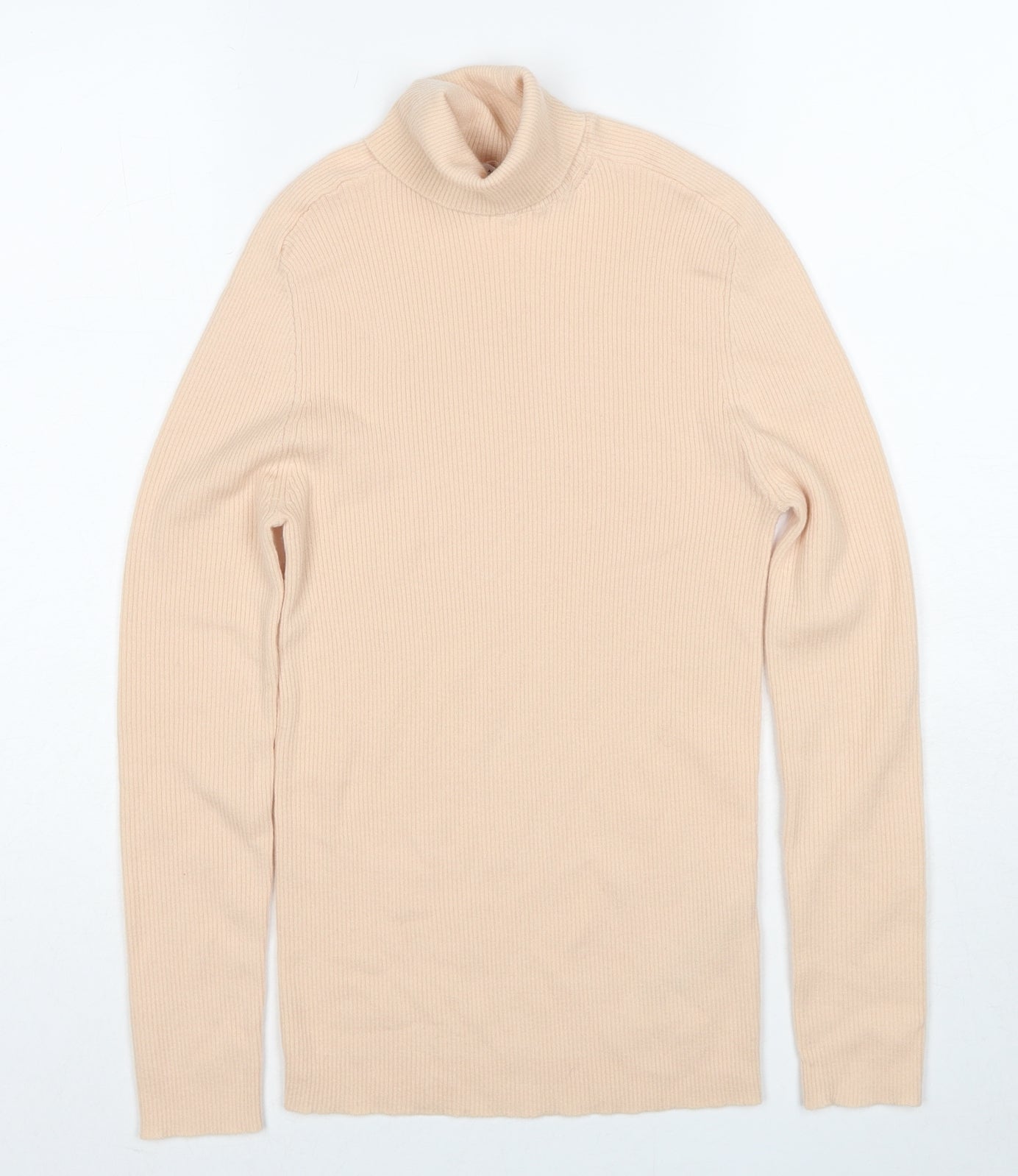 Zara Womens Beige Roll Neck Wool Pullover Jumper Size M - Ribbed