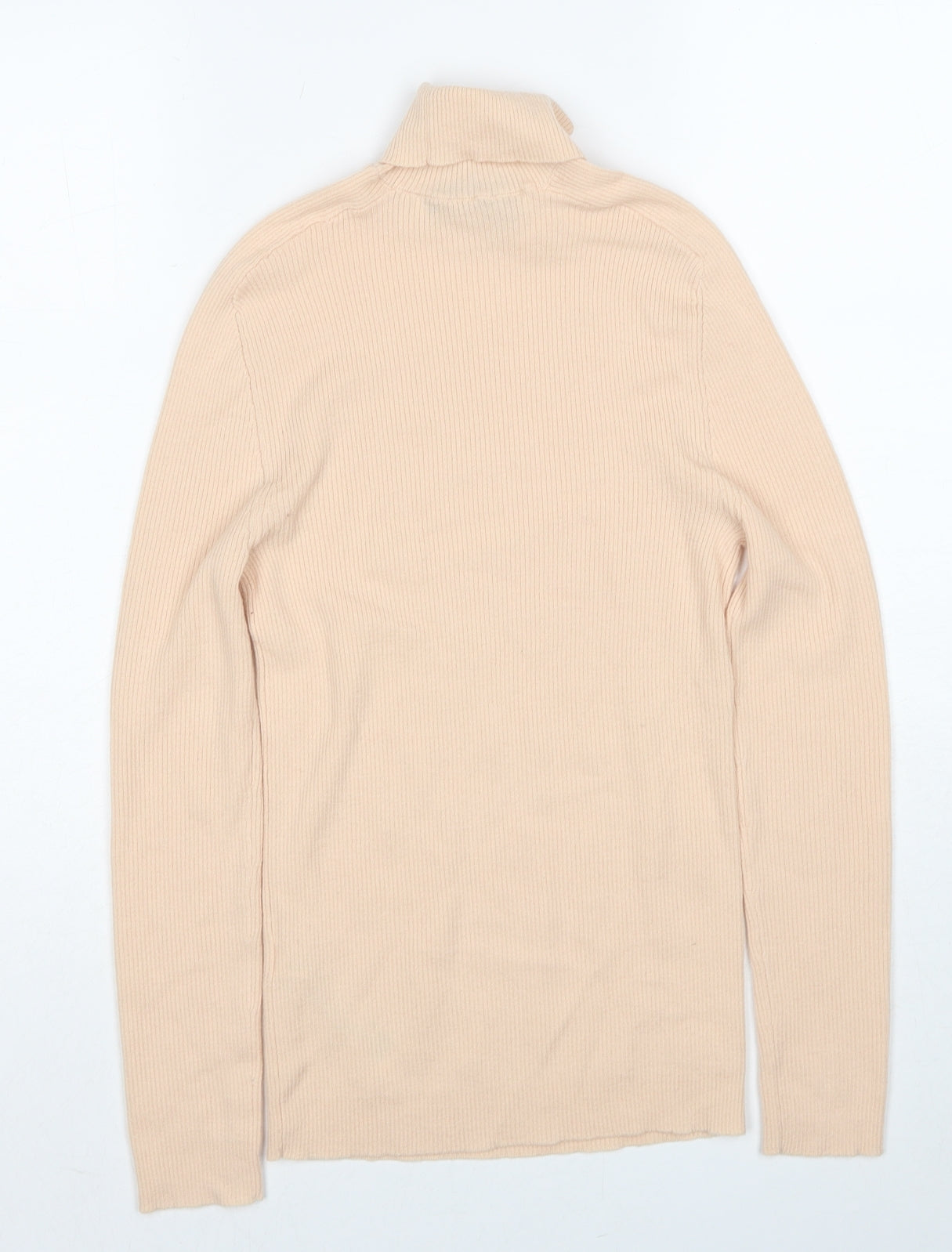 Zara Womens Beige Roll Neck Wool Pullover Jumper Size M - Ribbed