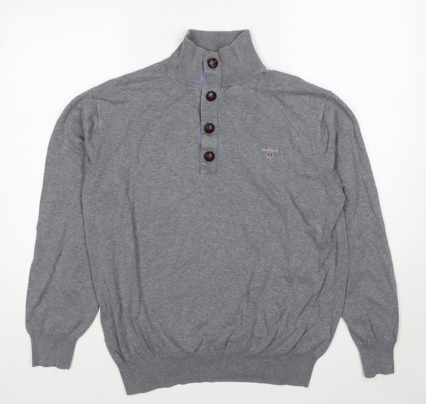 GANT Mens Grey Cotton Henley Sweatshirt Size XL