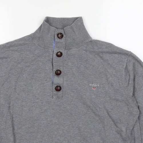 GANT Mens Grey Cotton Henley Sweatshirt Size XL