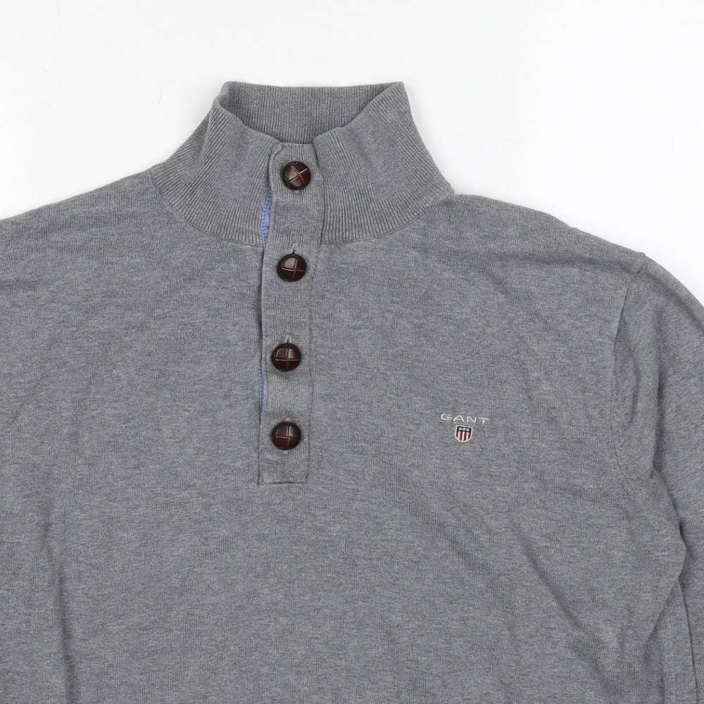 GANT Mens Grey Cotton Henley Sweatshirt Size XL