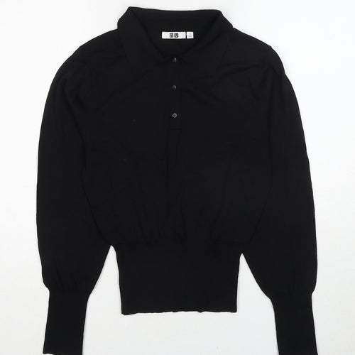 Uniqlo Womens Black Collared Viscose Pullover Jumper Size S