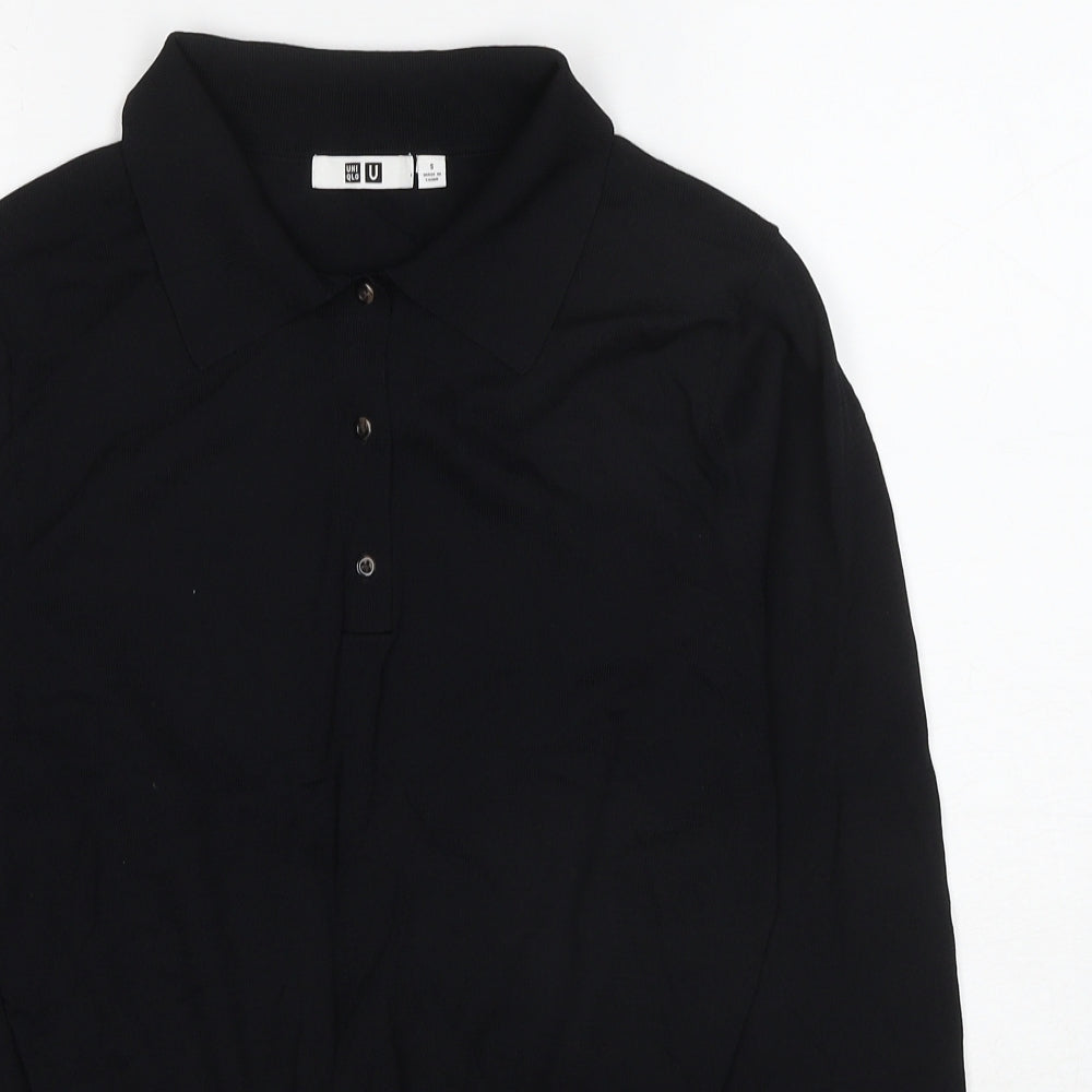 Uniqlo Womens Black Collared Viscose Pullover Jumper Size S