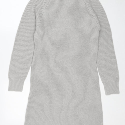 PRETTYLITTLETHING Womens Grey Acrylic Jumper Dress Size XS Roll Neck Pullover
