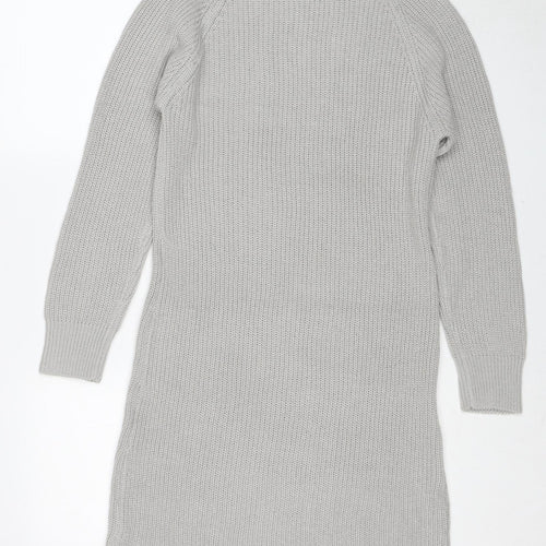 PRETTYLITTLETHING Womens Grey Acrylic Jumper Dress Size XS Roll Neck Pullover