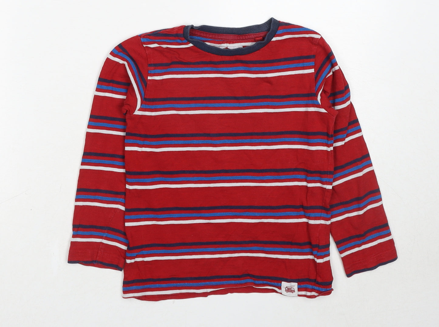 NEXT Boys Red Striped Cotton Basic T-Shirt Size 4-5 Years Round Neck Pullover