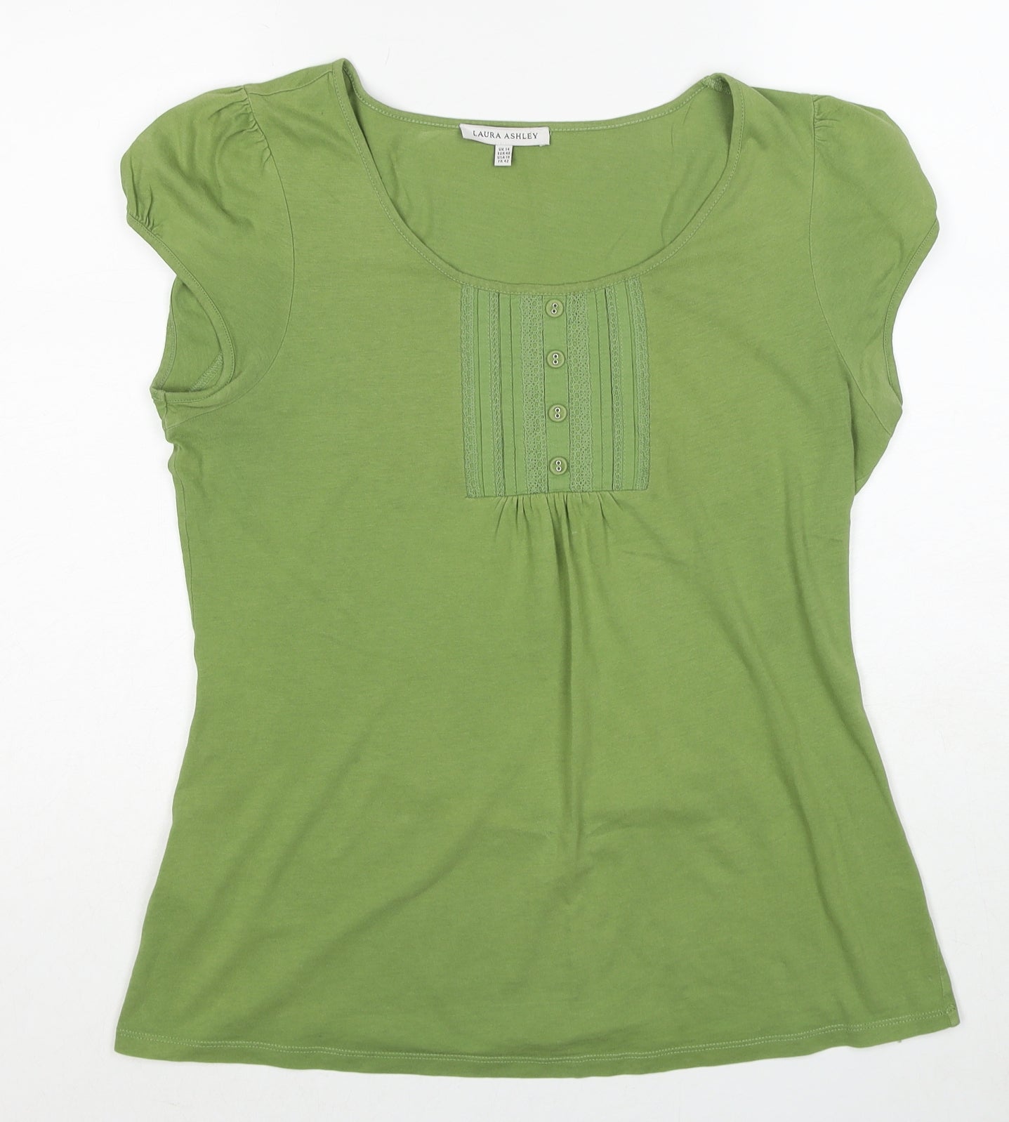 Laura Ashley Womens Green Cotton Basic T-Shirt Size 14 Round Neck