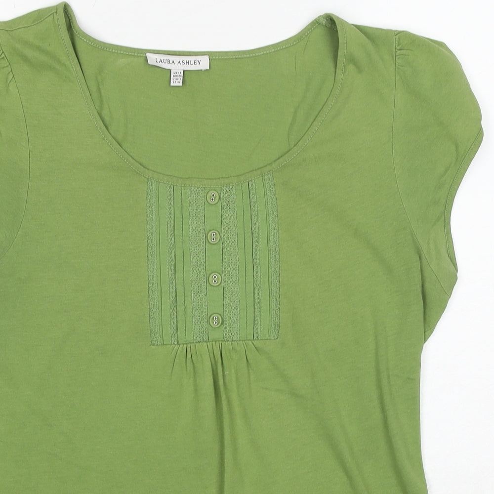 Laura Ashley Womens Green Cotton Basic T-Shirt Size 14 Round Neck