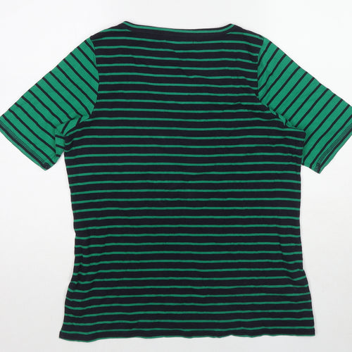 Marks and Spencer Womens Green Striped Cotton Basic T-Shirt Size 20 Round Neck