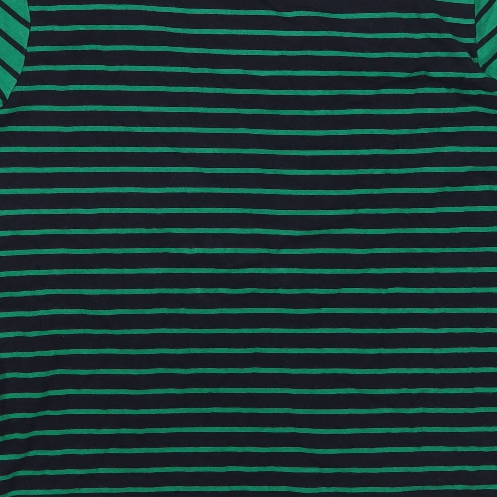 Marks and Spencer Womens Green Striped Cotton Basic T-Shirt Size 20 Round Neck