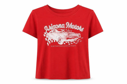 Front view of H&M women’s red cotton basic t-shirt, size L, round neck - arizona motors