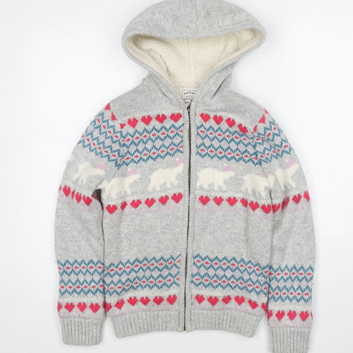 Fat Face Girls Grey Fair Isle Cotton Full Zip Hoodie Size 10-11 Years Zip