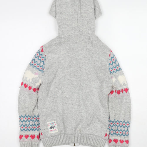 Fat Face Girls Grey Fair Isle Cotton Full Zip Hoodie Size 10-11 Years Zip