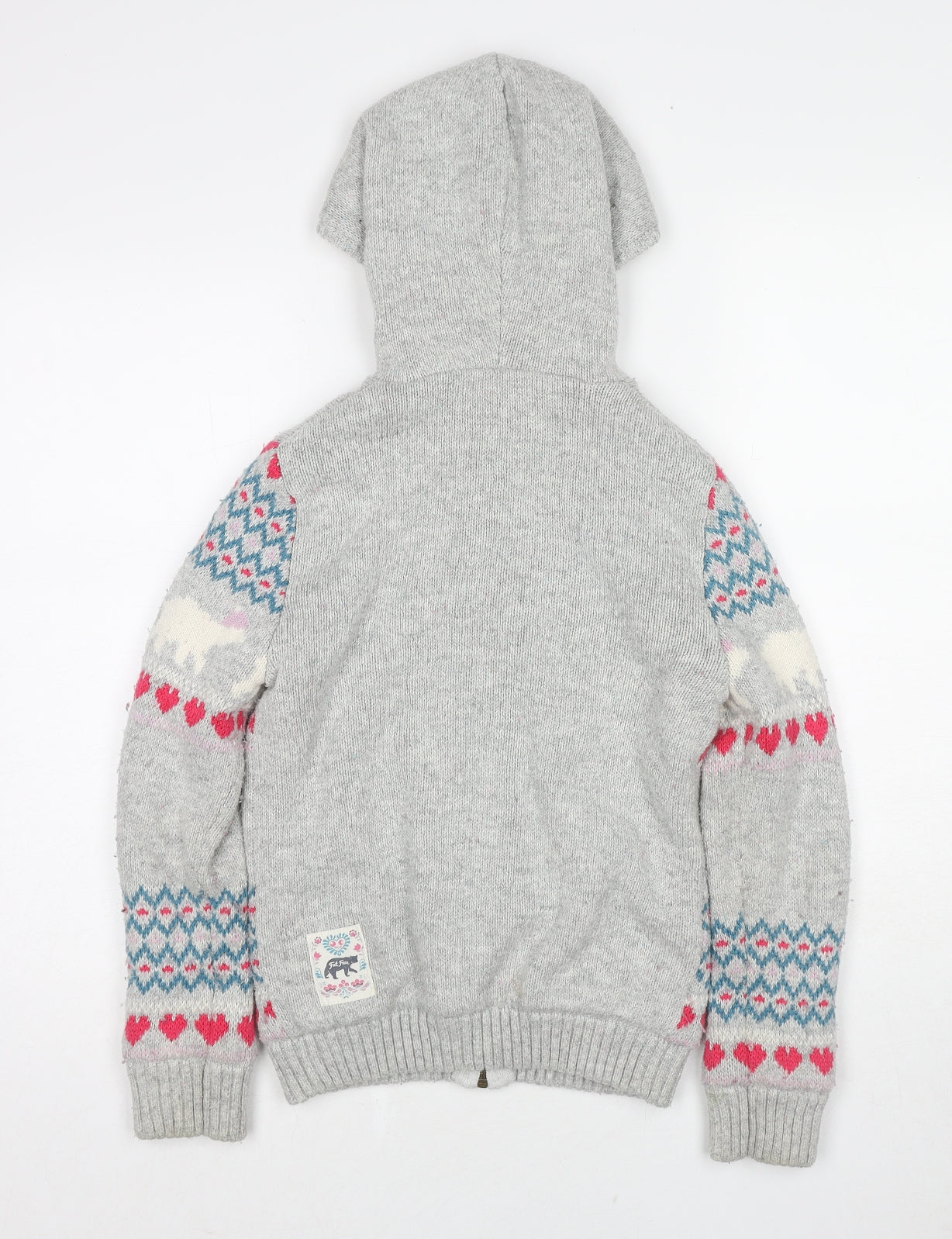Fat Face Girls Grey Fair Isle Cotton Full Zip Hoodie Size 10-11 Years Zip
