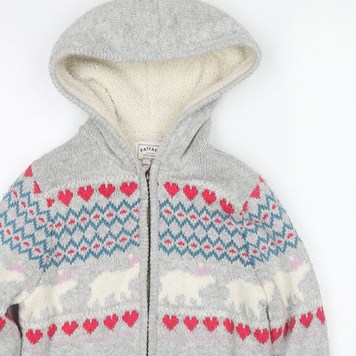 Fat Face Girls Grey Fair Isle Cotton Full Zip Hoodie Size 10-11 Years Zip