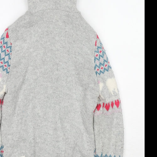 Fat Face Girls Grey Fair Isle Cotton Full Zip Hoodie Size 10-11 Years Zip