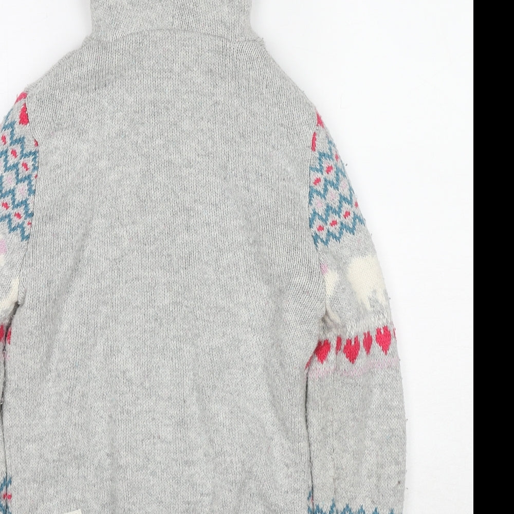 Fat Face Girls Grey Fair Isle Cotton Full Zip Hoodie Size 10-11 Years Zip