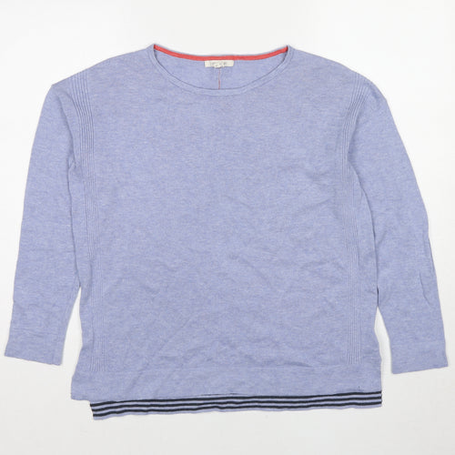 White Stuff Womens Blue Round Neck Cotton Pullover Jumper Size 10