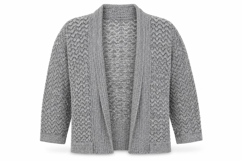 Front view of Bassini women’s grey v-neck polyester cardigan jumper, size XL