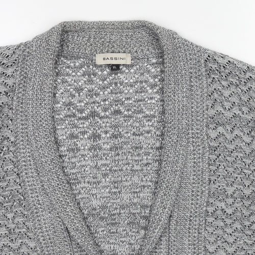 BASSINI Womens Grey V-Neck Polyester Cardigan Jumper Size XL