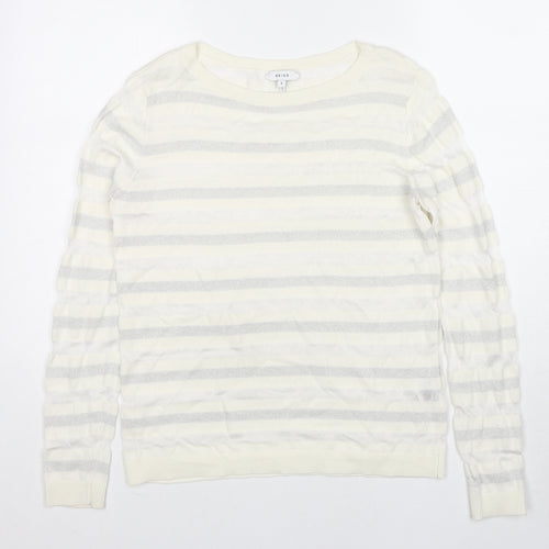 Reiss Womens Ivory Round Neck Striped Cotton Pullover Jumper Size S