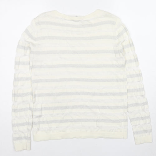 Reiss Womens Ivory Round Neck Striped Cotton Pullover Jumper Size S