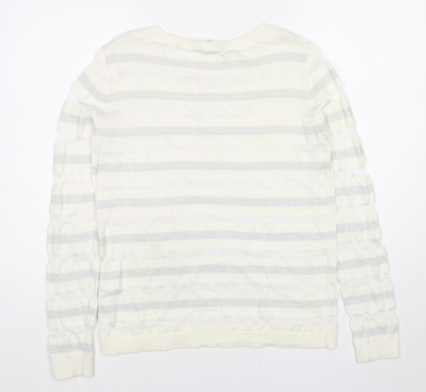 Reiss Womens Ivory Round Neck Striped Cotton Pullover Jumper Size S