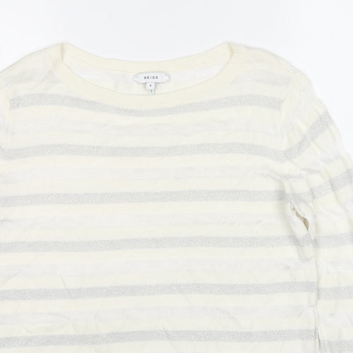 Reiss Womens Ivory Round Neck Striped Cotton Pullover Jumper Size S