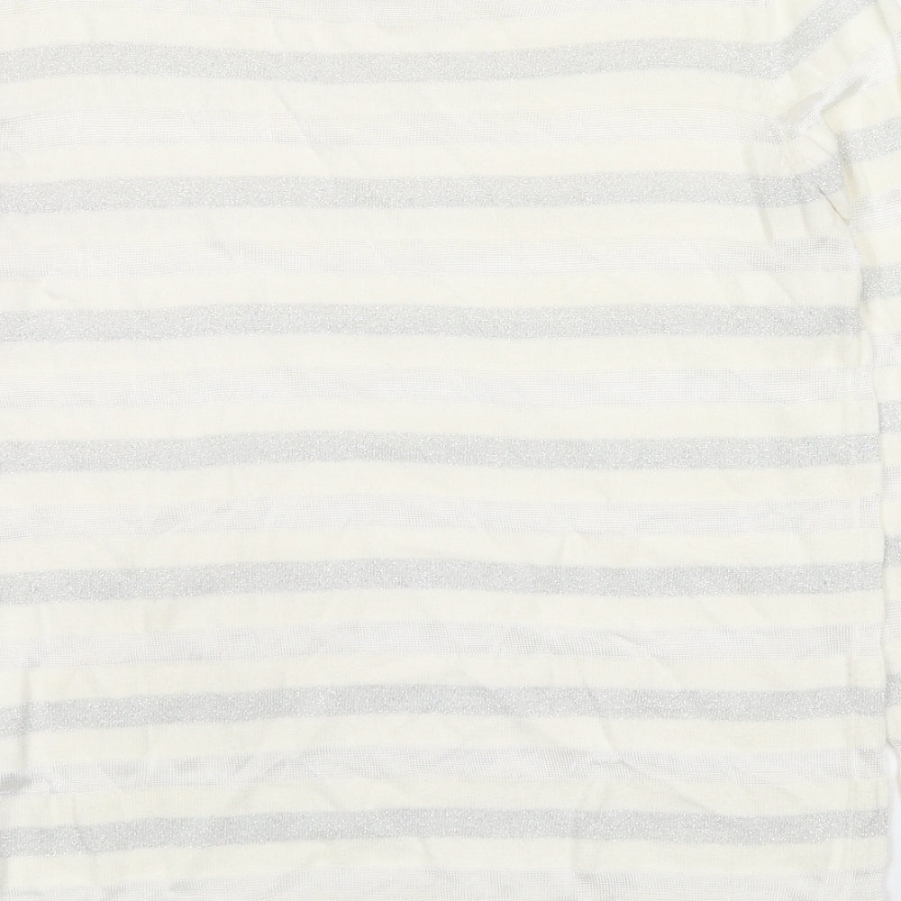 Reiss Womens Ivory Round Neck Striped Cotton Pullover Jumper Size S