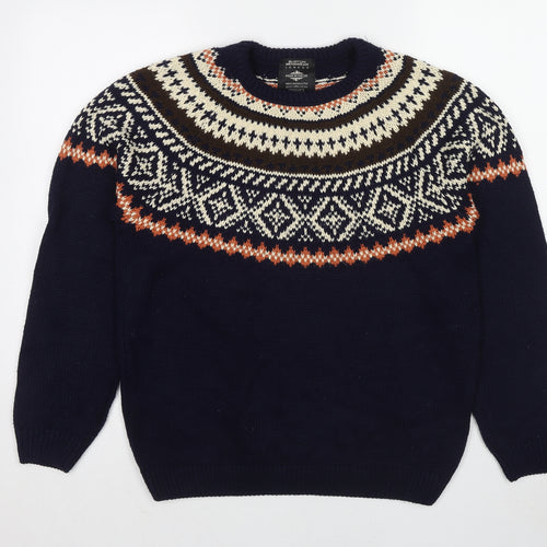 Burton Mens Blue Round Neck Geometric Acrylic Pullover Jumper Size M Long Sleeve