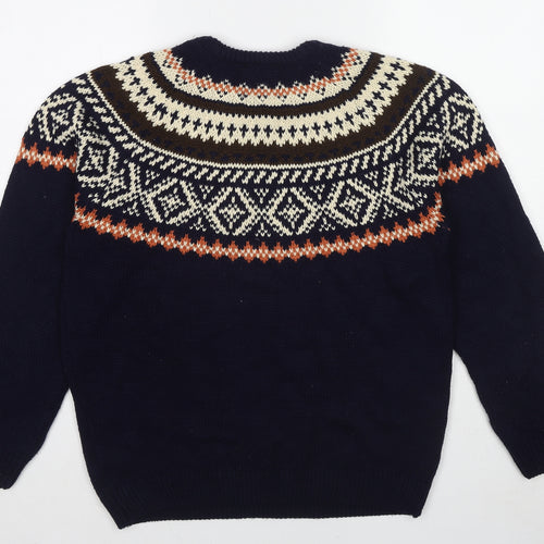 Burton Mens Blue Round Neck Geometric Acrylic Pullover Jumper Size M Long Sleeve
