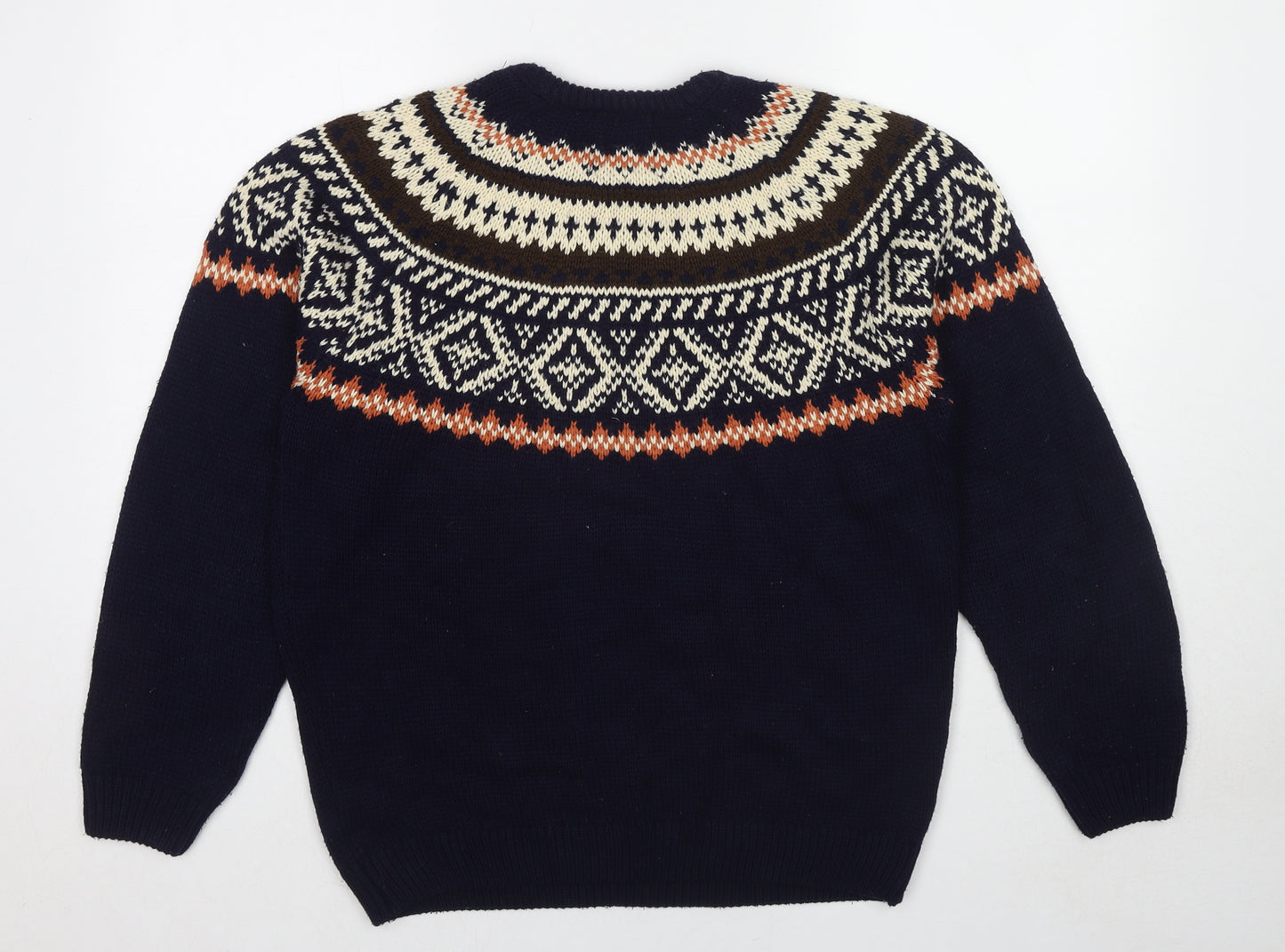 Burton Mens Blue Round Neck Geometric Acrylic Pullover Jumper Size M Long Sleeve