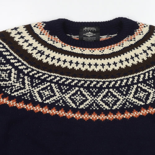 Burton Mens Blue Round Neck Geometric Acrylic Pullover Jumper Size M Long Sleeve