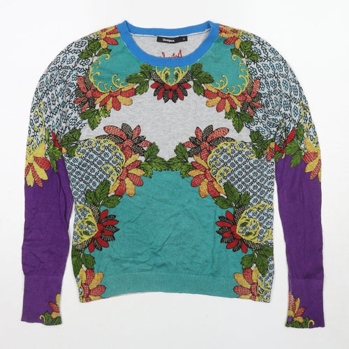 Designual Womens Multicoloured Round Neck Geometric Polyester Pullover Jumper Size M