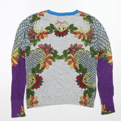 Designual Womens Multicoloured Round Neck Geometric Polyester Pullover Jumper Size M
