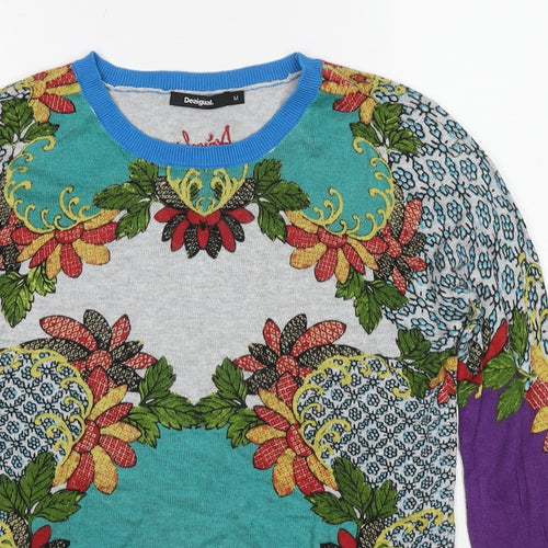 Designual Womens Multicoloured Round Neck Geometric Polyester Pullover Jumper Size M